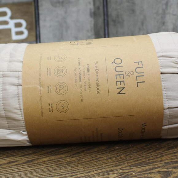 NWT iEnjoy Home Season 3-Piece Stripe Stitch Quilt Set Beige Brown Full / Queen - Picture 9 of 10